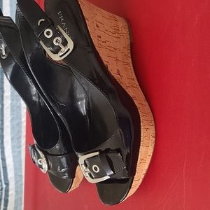 Franco Sarto Black Patent Leather Wedge Sandals Size - 8